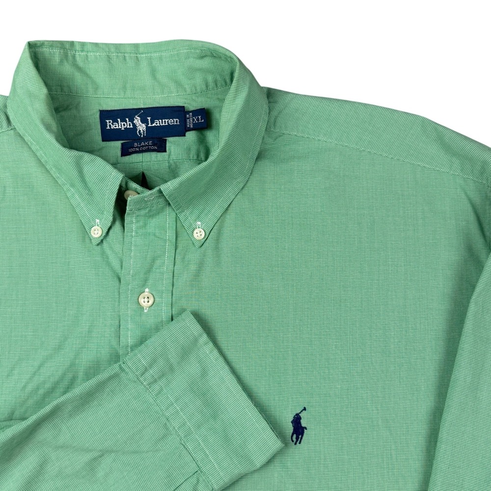 Polo Ralph Lauren Blake Shirt Green Micro Check Cotton Button Down Mens XL